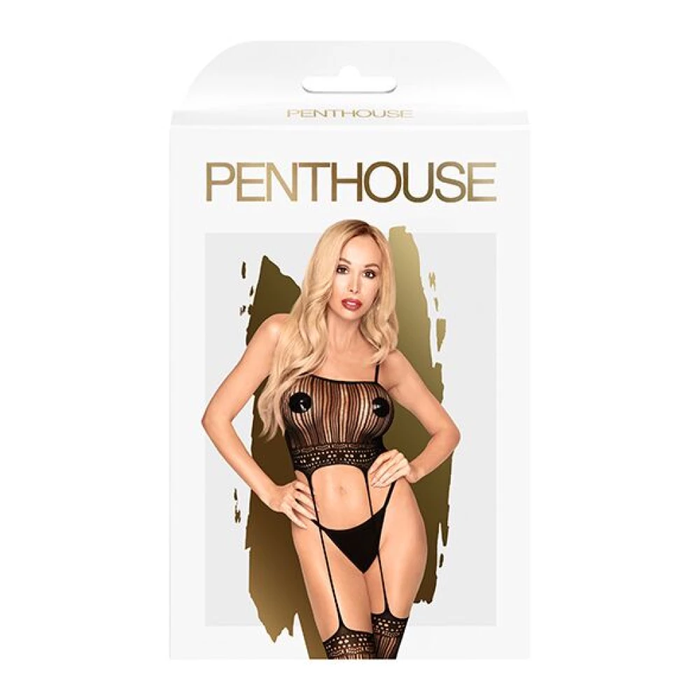 Бодистокинг с топом и чулками на подвязках Penthouse - Sex Dealer Black S/L