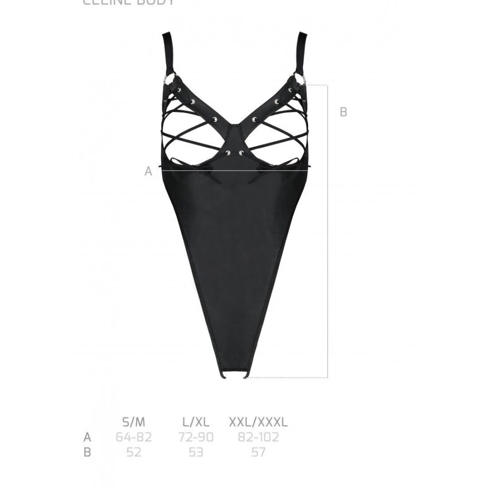 Боди из экокожи CELINE BODY black S/M — Passion: с доступом, открытый