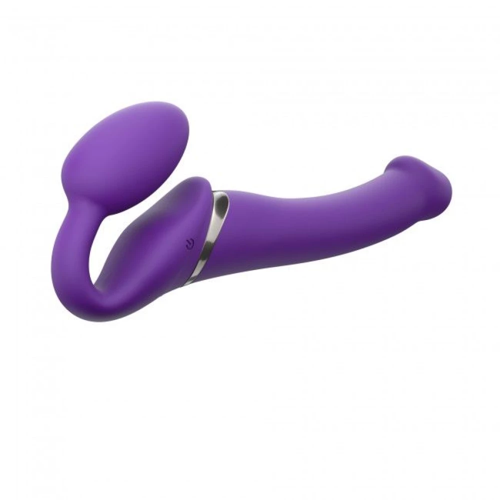 Безременный страпон с вибрацией Strap-On-Me Vibrating Violet M, диаметр 3,3 см, пульт ДУ, регулируемый