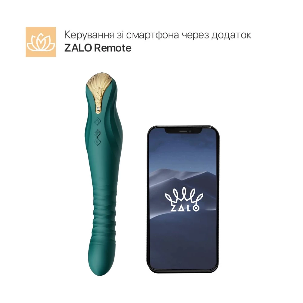 Смартвибратор-пульсатор Zalo – King Turquoise Green, кристалл Swarovski