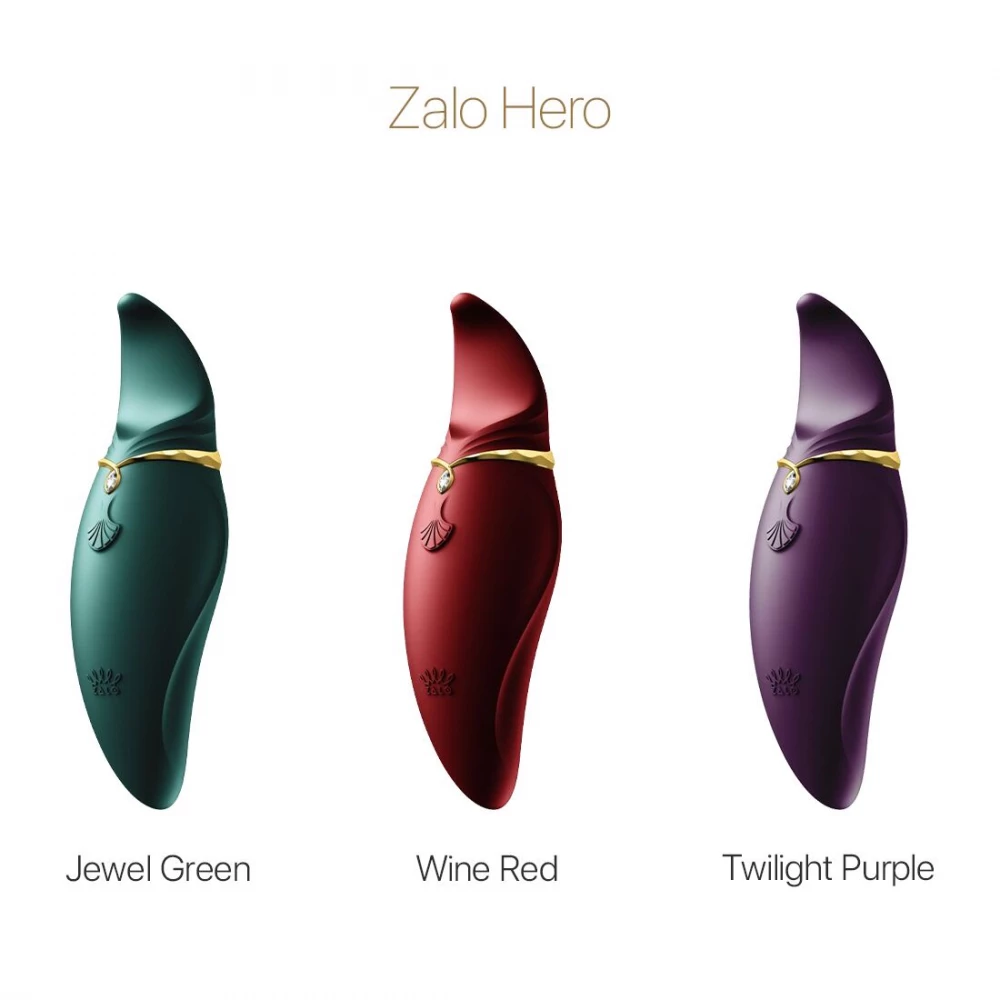 Вибратор 2в1 с язычком Zalo - Hero Jewel Green, кристалл Swarovski