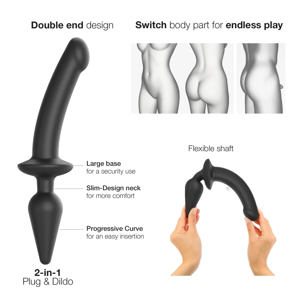 Анальная пробка из дилдо 2в1 Strap-On-Me SWITCH PLUG-IN DILDO Black S, диаметр 3,3/2,9 см