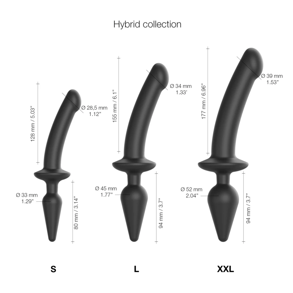 Анальная пробка из дилдо 2в1 Strap-On-Me SWITCH PLUG-IN DILDO Black S, диаметр 3,3/2,9 см