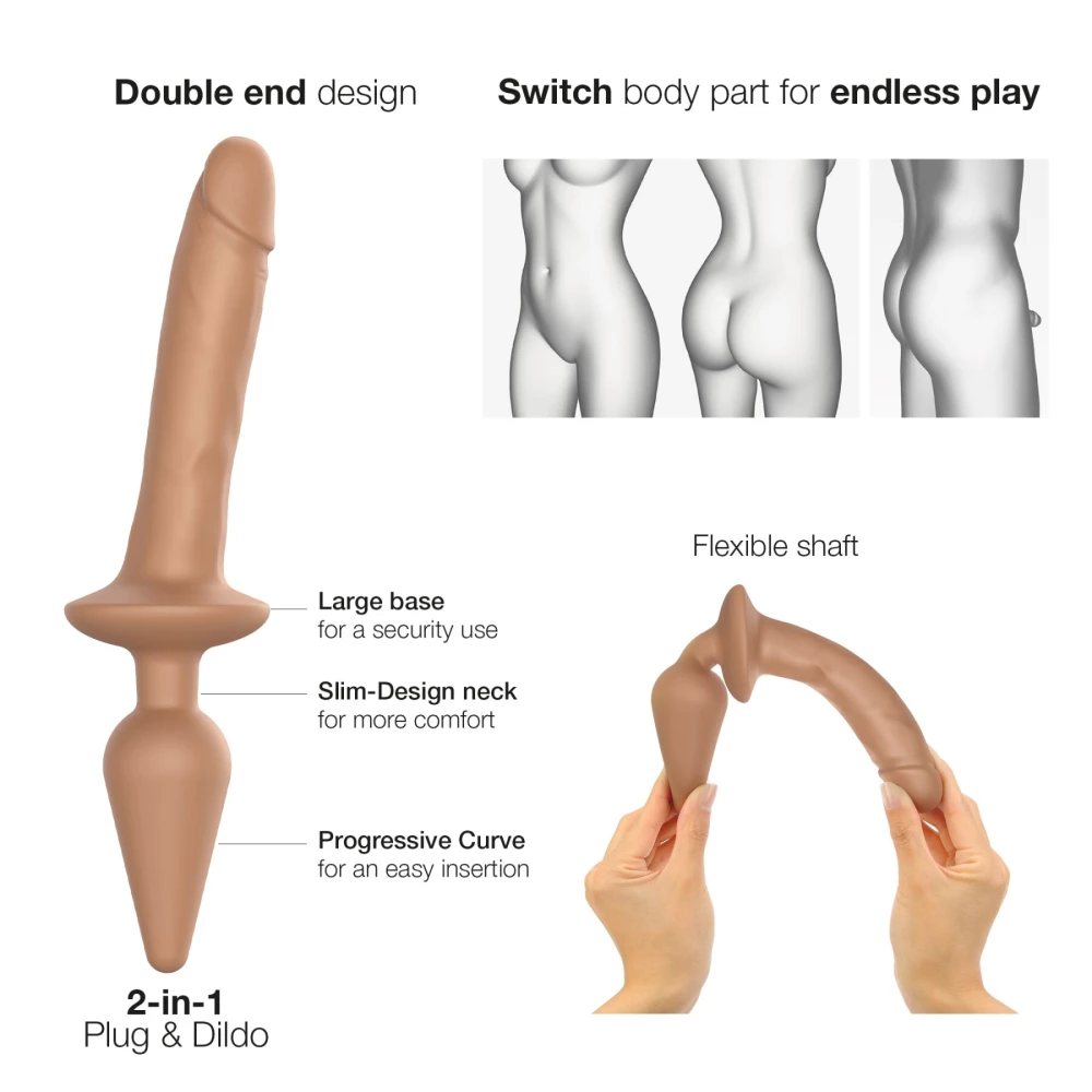 Анальная пробка из дилдо 2в1 Strap-On-Me SWITCH PLUG-IN REALISTIC DILDO Caramel S, диаметр 3,3/2,9 см