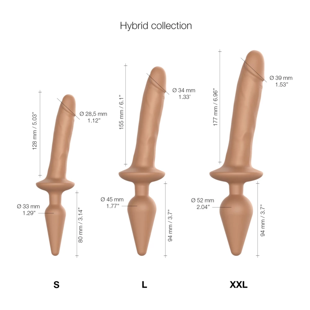 Анальная пробка из дилдо 2в1 Strap-On-Me SWITCH PLUG-IN REALISTIC DILDO Caramel S, диаметр 3,3/2,9 см