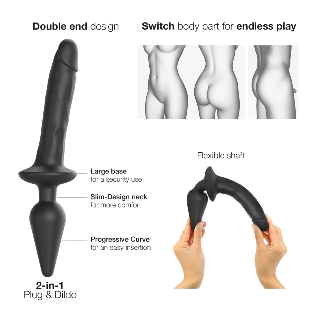 Анальная пробка из дилдо 2в1 Strap-On-Me SWITCH PLUG-IN REALISTIC DILDO Black L, диаметр 4,5/3,4 см