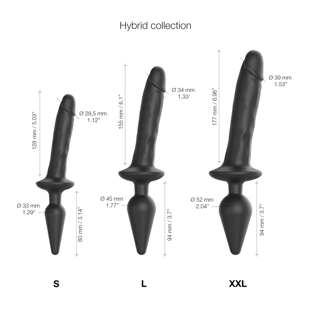 Анальная пробка из дилдо 2в1 Strap-On-Me SWITCH PLUG-IN REALISTIC DILDO Black L, диаметр 4,5/3,4 см