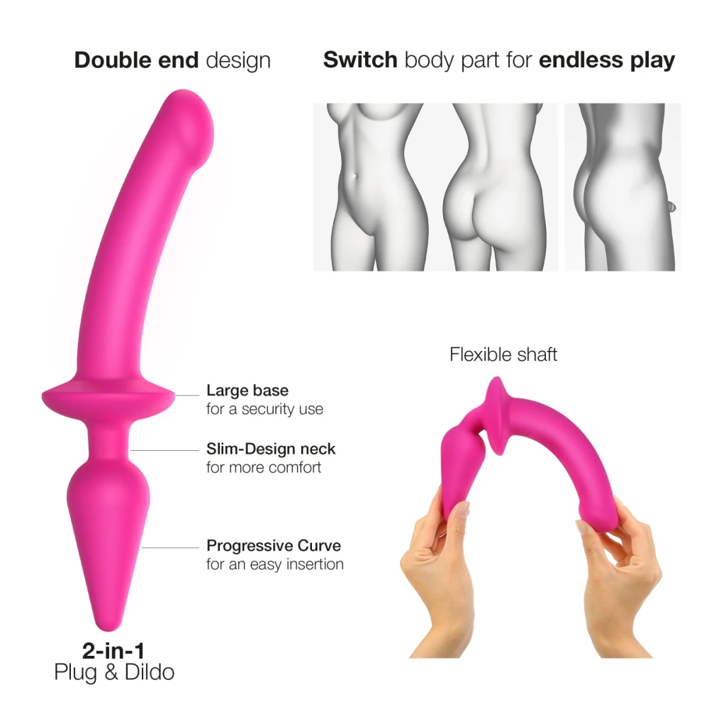 Анальная пробка из дилдо 2в1 Strap-On-Me SWITCH PLUG-IN DILDO Fuchsia L, диаметр 4,5/3,4 см