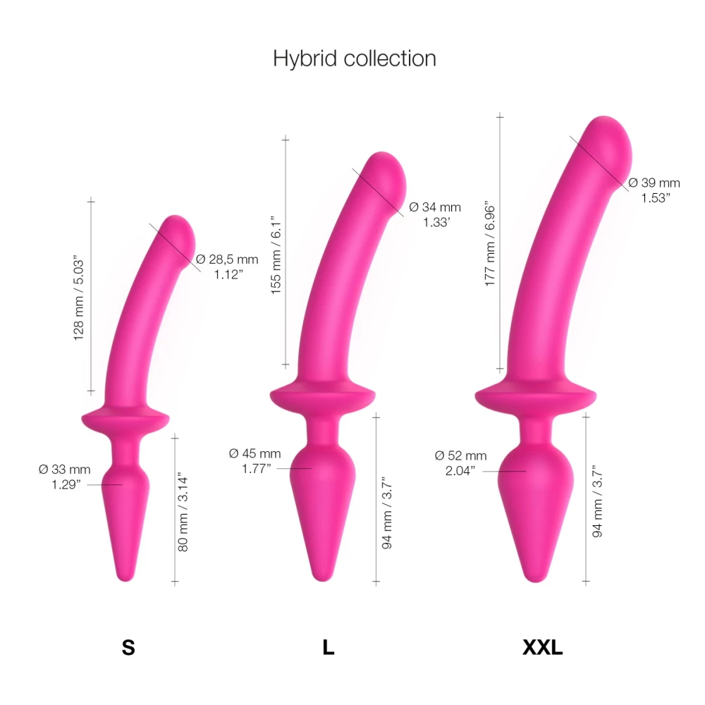 Анальная пробка из дилдо 2в1 Strap-On-Me SWITCH PLUG-IN DILDO Fuchsia L, диаметр 4,5/3,4 см