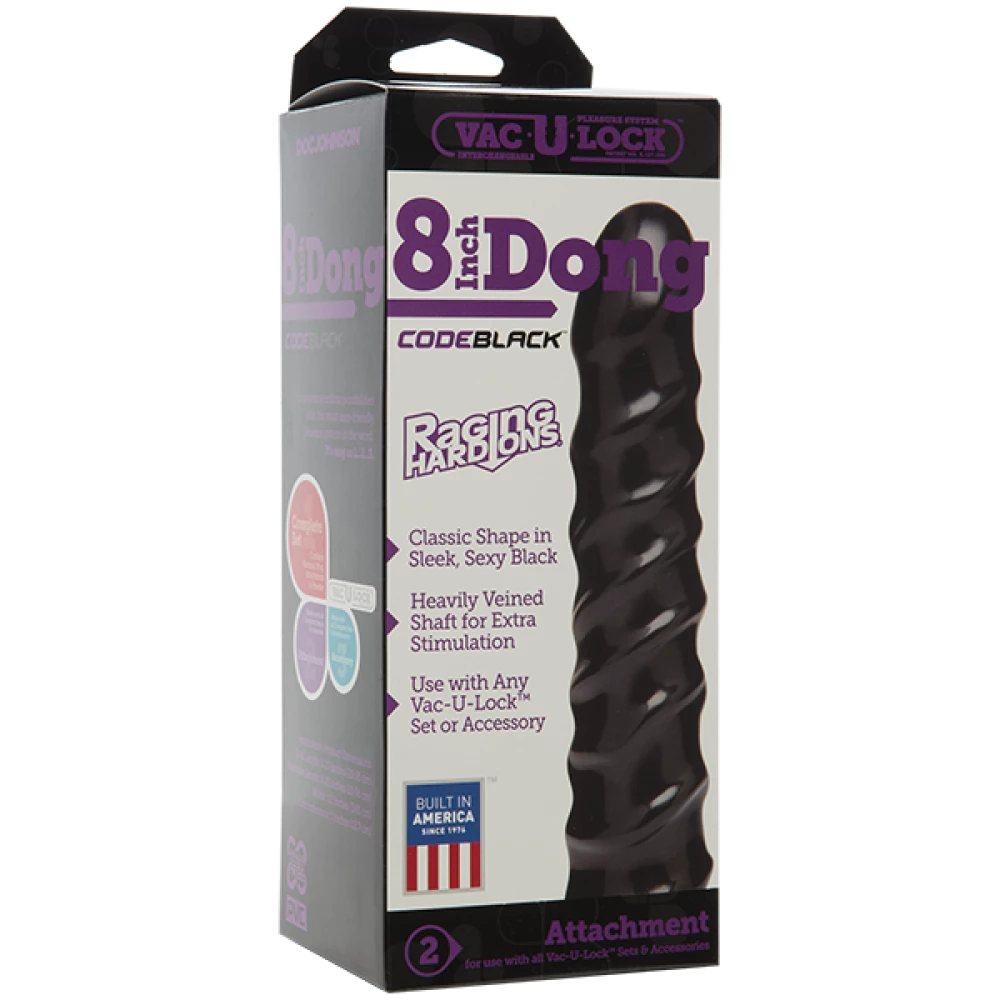 Дилдо Doc Johnson CodeBlack - 8 Inch Raging Vac-U-Lock со стимулирующим рельефом, диаметр 3,8 см