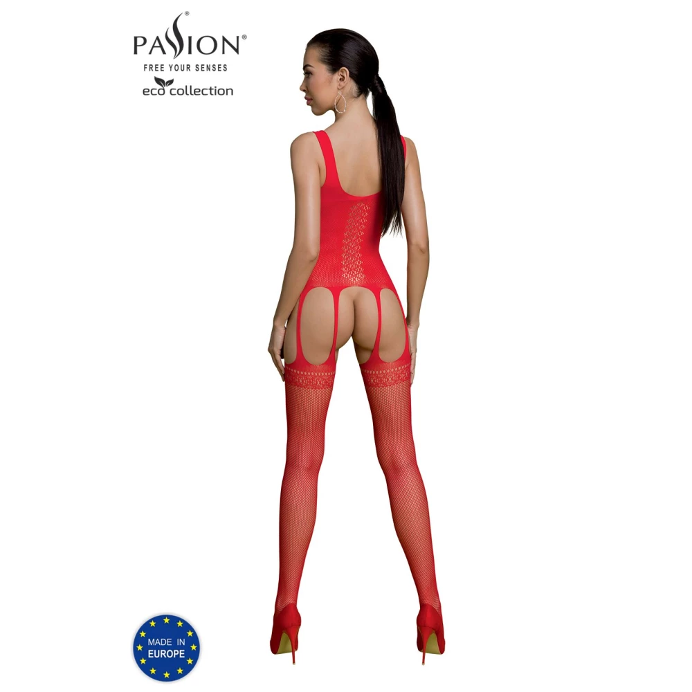 Бодистокинг Passion ECO BS007 red, с доступом, силуэтный рисунок, имитация подвязок