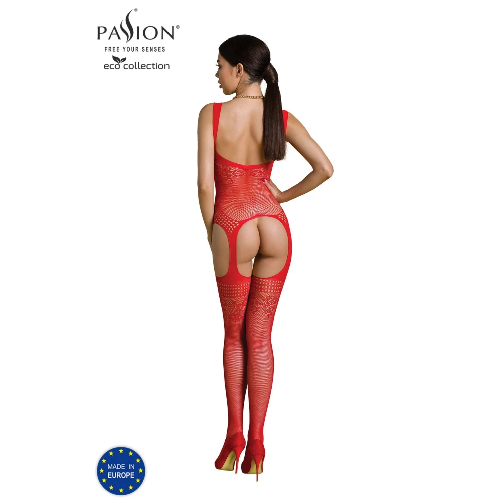 Бодистокинг Passion ECO BS008 red, с доступом, флористический декор, имитация подвязок