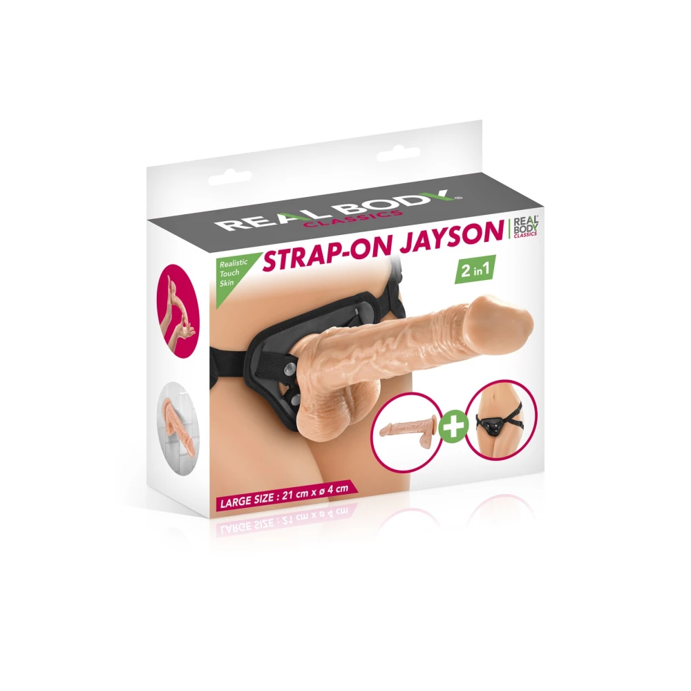 Женский страпон-трусики 2в1 Real Body - Jayson: длина 21 см, диам. 4 см, трусики и фаллоимитатор