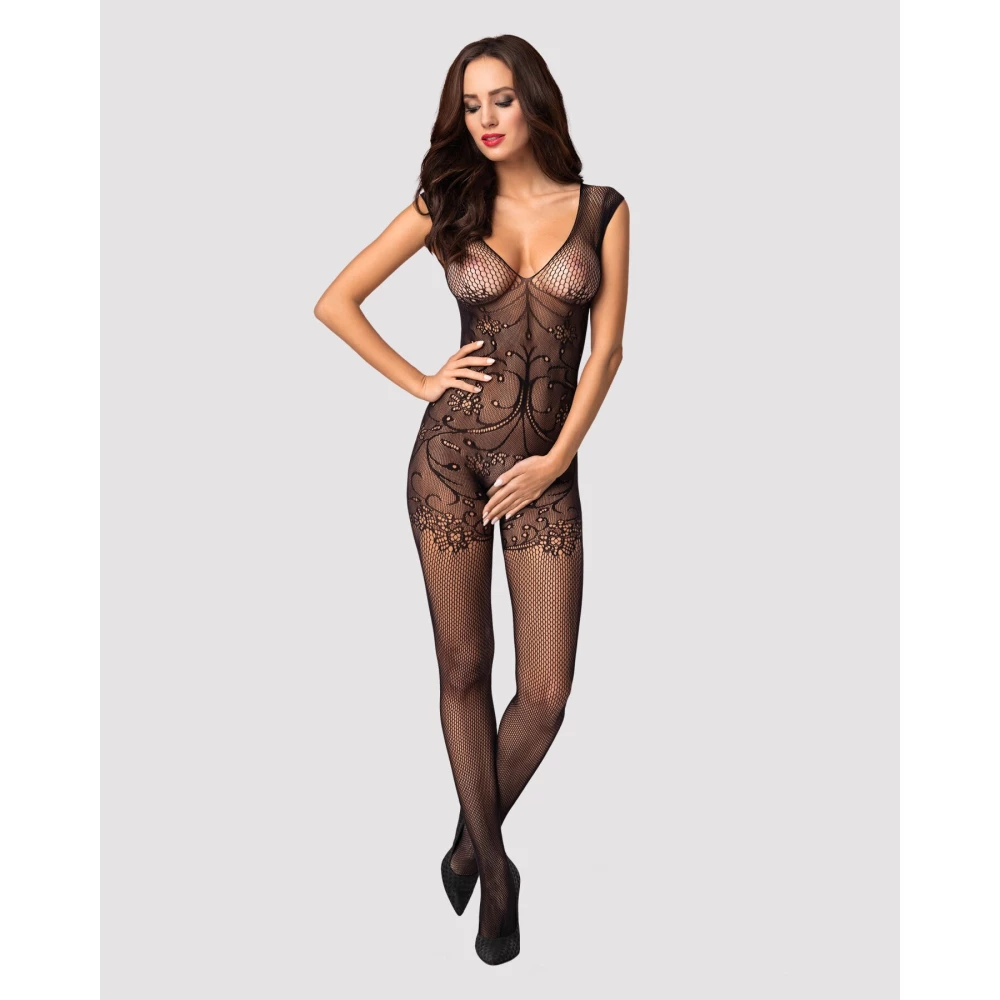 Бодистокинг Obsessive Bodystocking F234 S/M/L, абстрактный рисунок, глубокое декольте