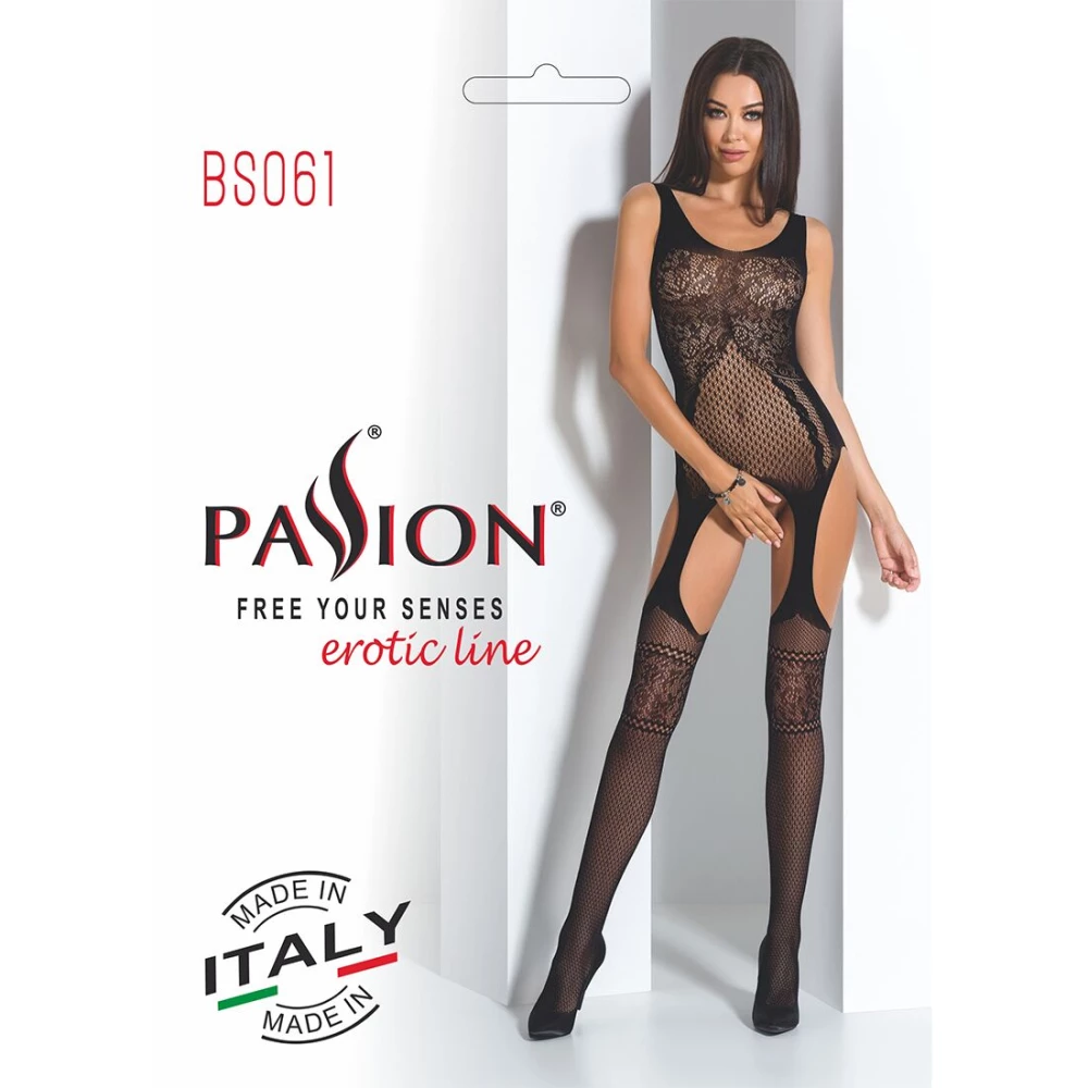 Бодістокінг Passion BS061 black, комбінезон, імітація панчох