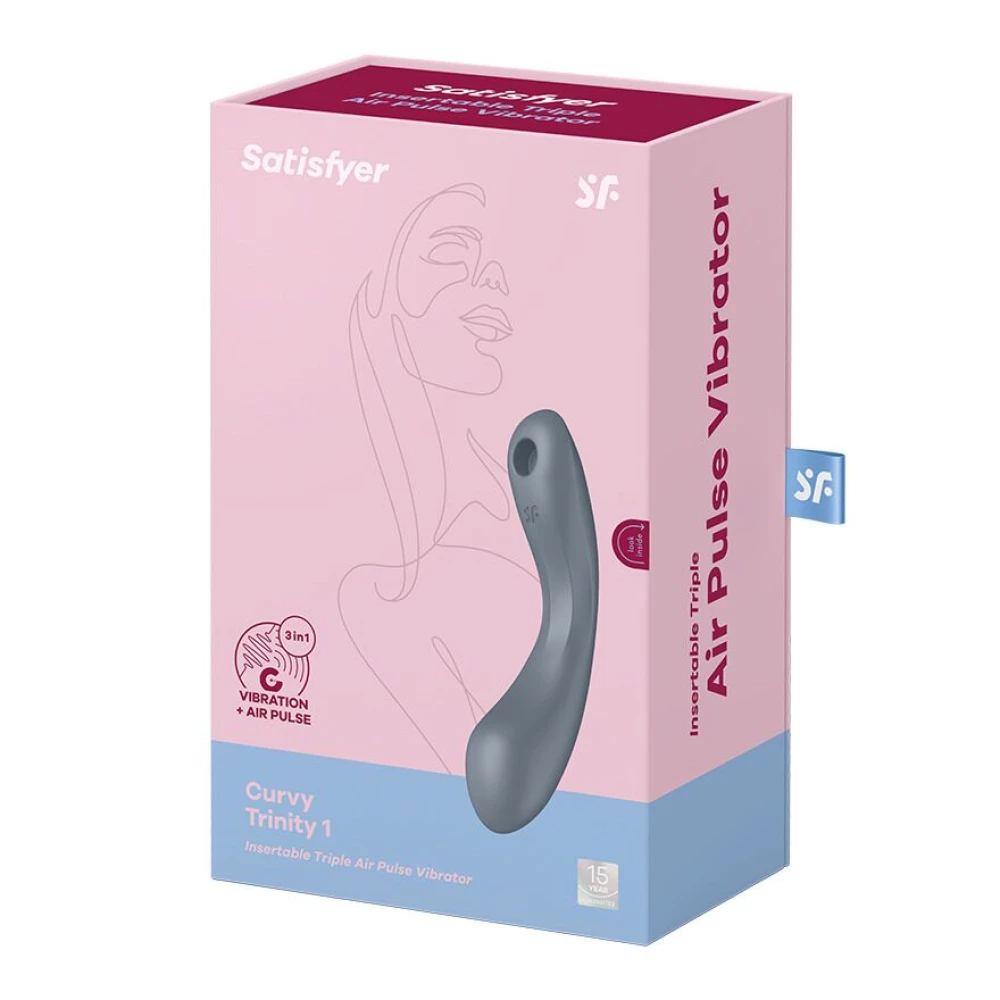 Вакуумный стимулятор с вибрацией Satisfyer Curvy Trinity 1 Bluegrey, игрушка 3в1