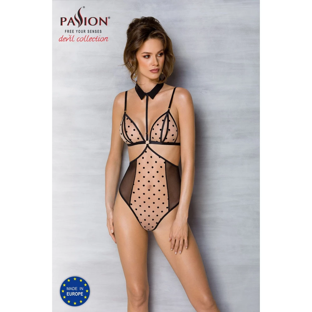 Боди с открытой грудью Passion DOMINICA BODY XXL/XXXL beige, воротник-чокер, корсет