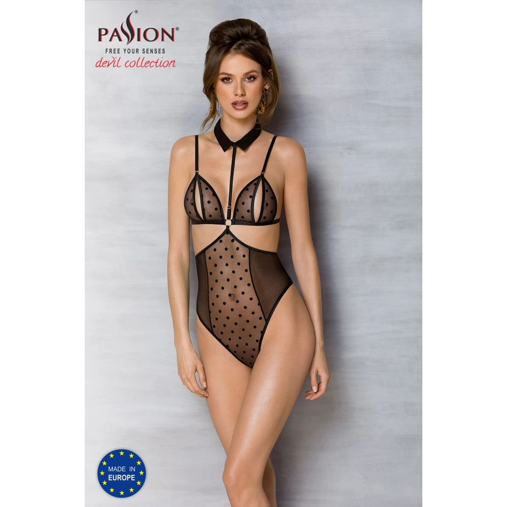 Боді з відкритими грудьми Passion DOMINICA BODY L/XL black, комір-чокер, корсет