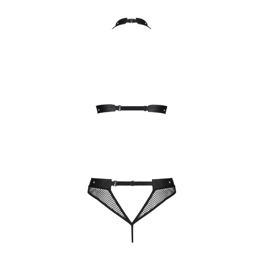 Белье с открытым доступом Passion MOONLIGHT SET L/XL black топ, стринги