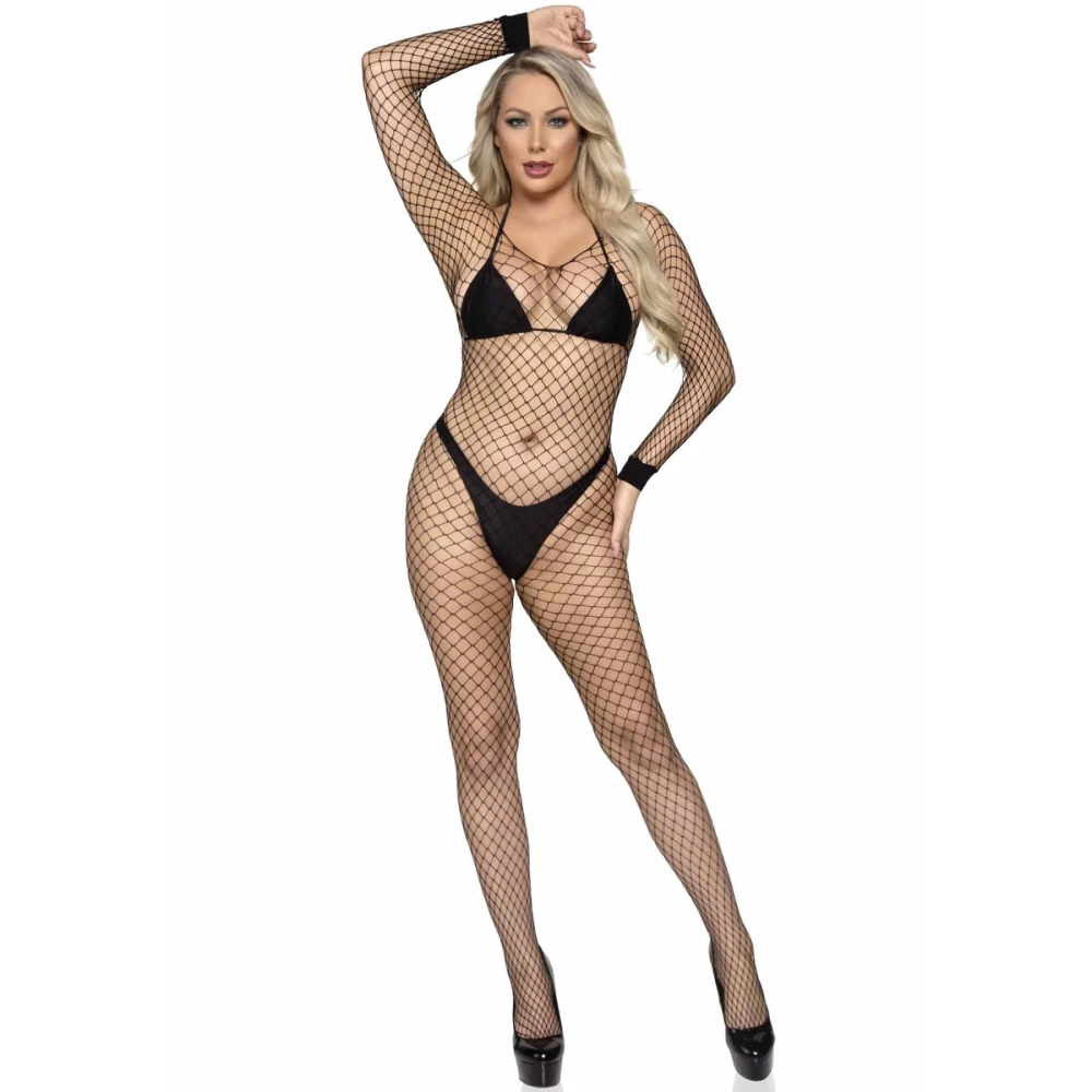 Бодістокінг у велику сітку Leg Avenue Long Sleeved Bodystocking One size Black, довгий рукав