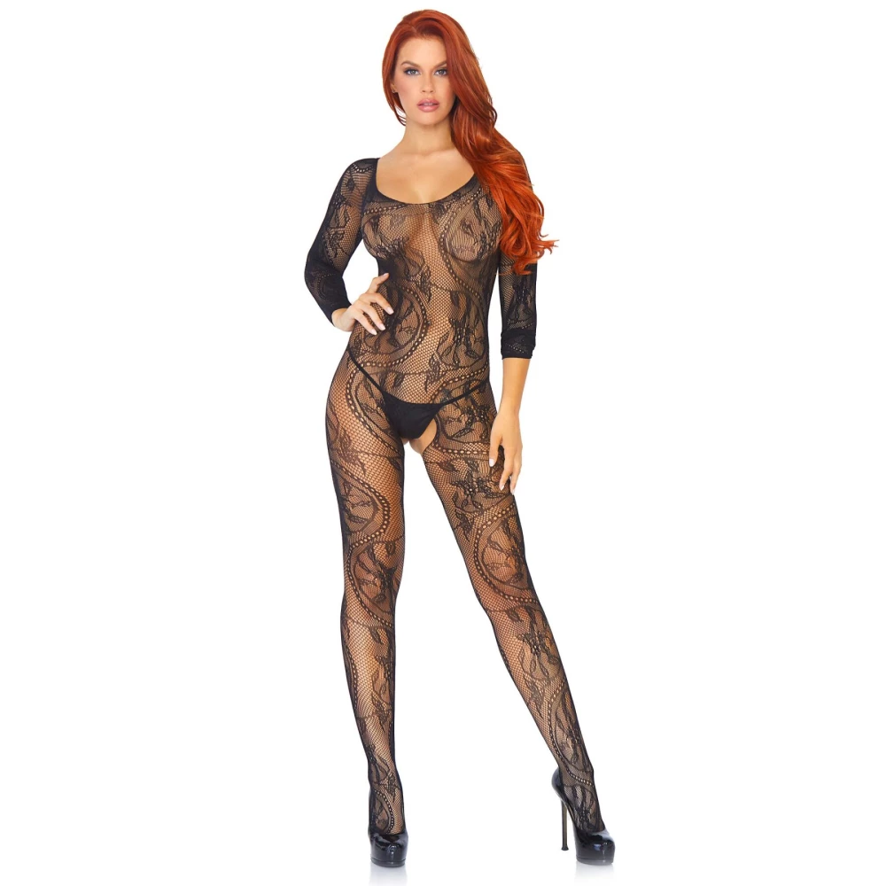 Бодистокинг Leg Avenue Swirl Lace Bodystocking One size Black, ажурная ткань, доступ