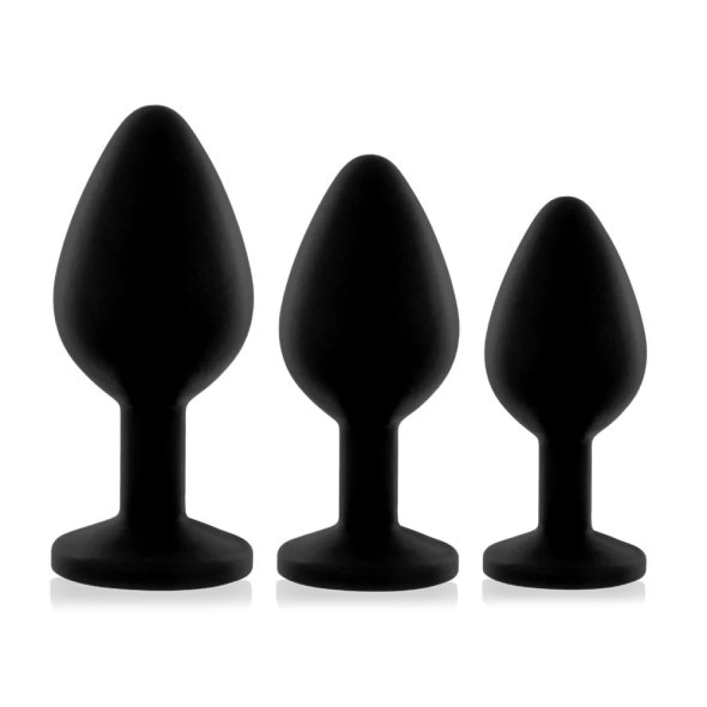Набор силиконовых анальных пробок с кристаллом Rianne S: Booty Plug Set Black, диаметр 2,7см, 3,5см,