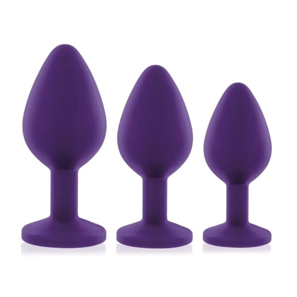 Набор силиконовых анальных пробок с кристаллом Rianne S: Booty Plug Set Purple, диаметр 2,7см, 3,5см