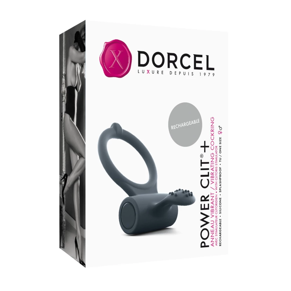 Эрекционное кольцо Dorcel Power Clit Plus с вибрацией, перезаряжается, с язычком и щеточкой