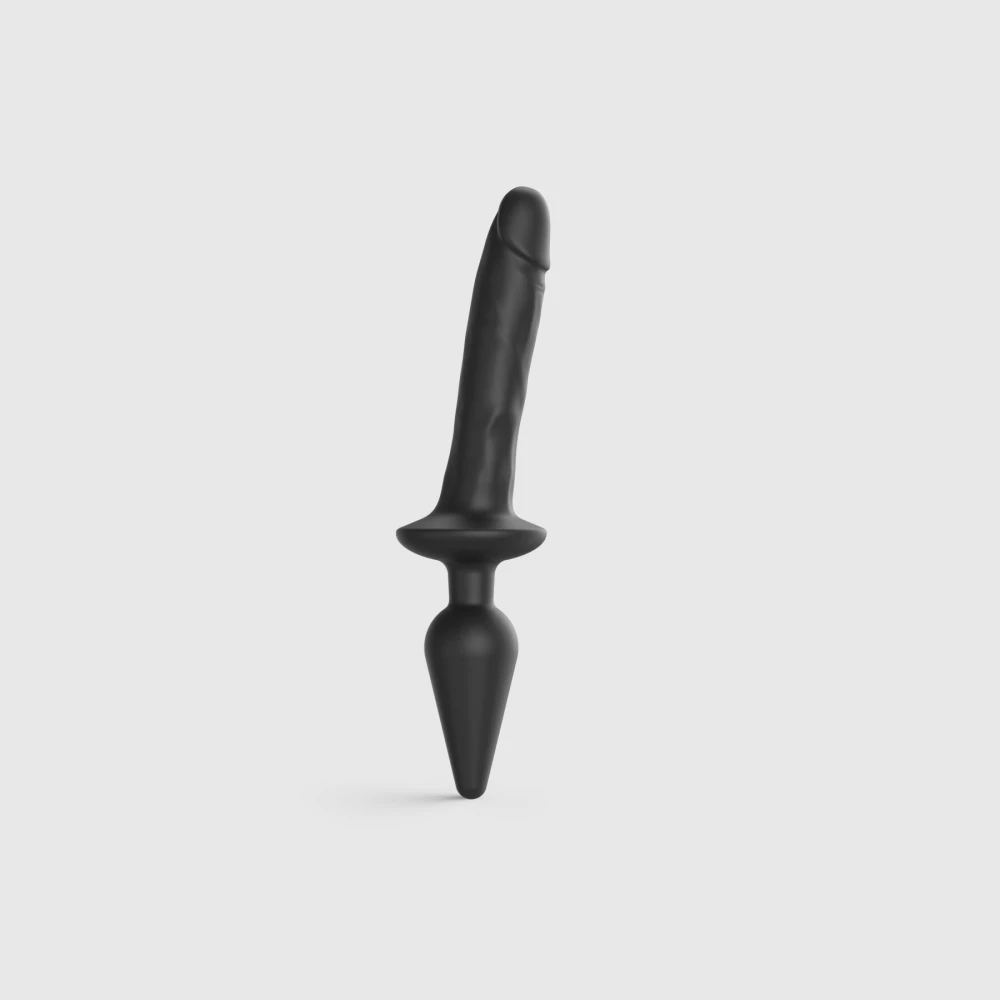 Анальная пробка из дилдо 2в1 Strap-On-Me SWITCH PLUG-IN REALISTIC DILDO Black L, диаметр 4,5/3,4 см