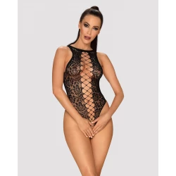 Ажурный бодистокинг с эффектом шнуровки Obsessive B129 teddy black XL/XXL, черный, с доступом