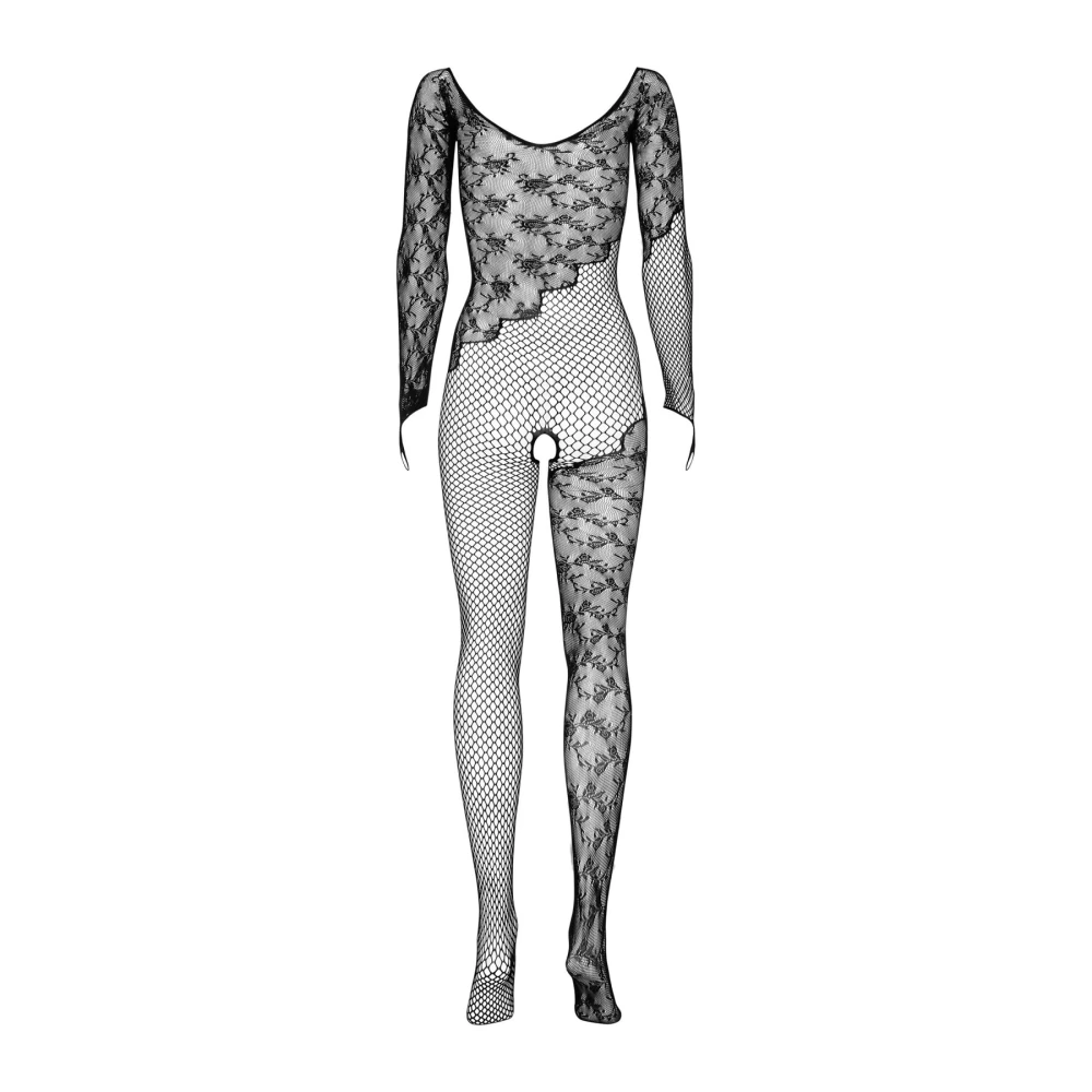 Бодистокинг Obsessive Bodystocking F210 S/M/L black, рукава-митенки, сетка, цветное кружево