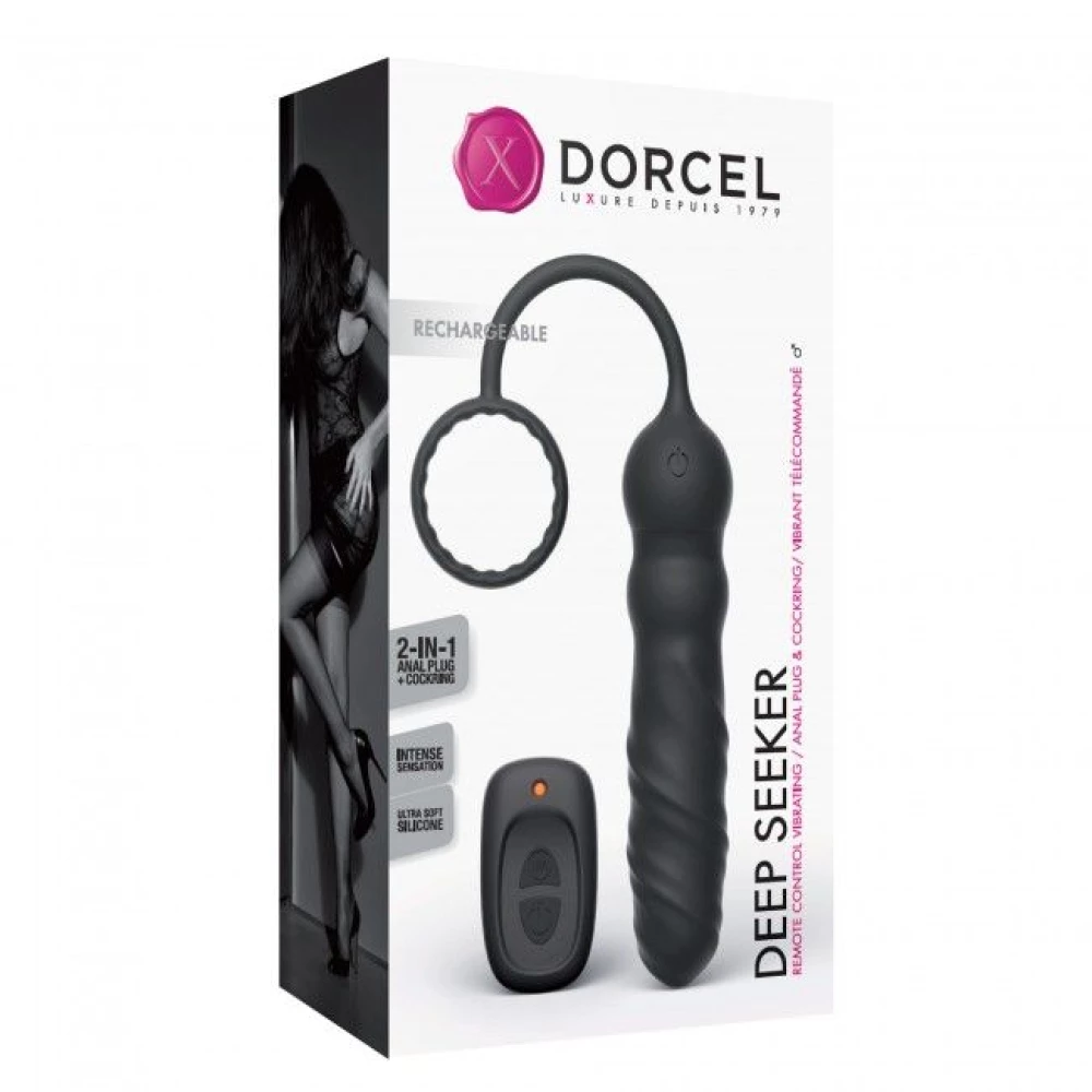 Анальный вибратор Dorcel Deep Seeker с эрекционным кольцом и пультом ДУ.