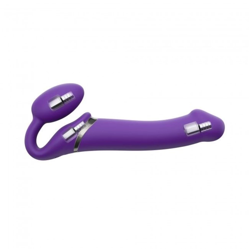 Безременный страпон с вибрацией Strap-On-Me Vibrating Violet M, диаметр 3,3 см, пульт ДУ, регулируемый