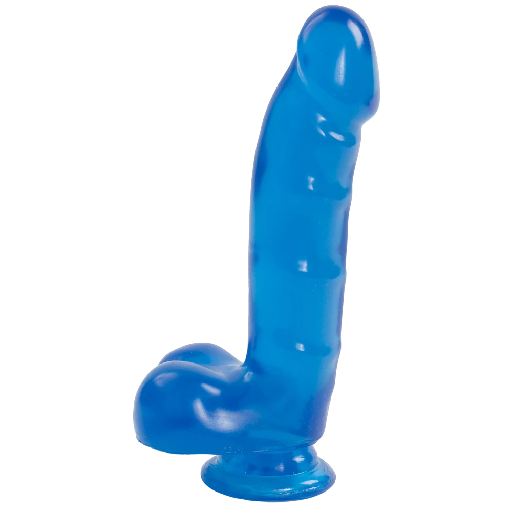 Фаллоимитатор Doc Johnson Jelly Jewels Cock & Balls Blue, диаметр 3,6 см, антибактериальный ПВХ