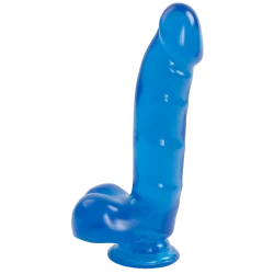 Фаллоимитатор Doc Johnson Jelly Jewels Cock & Balls Blue, диаметр 3,6 см, антибактериальный ПВХ