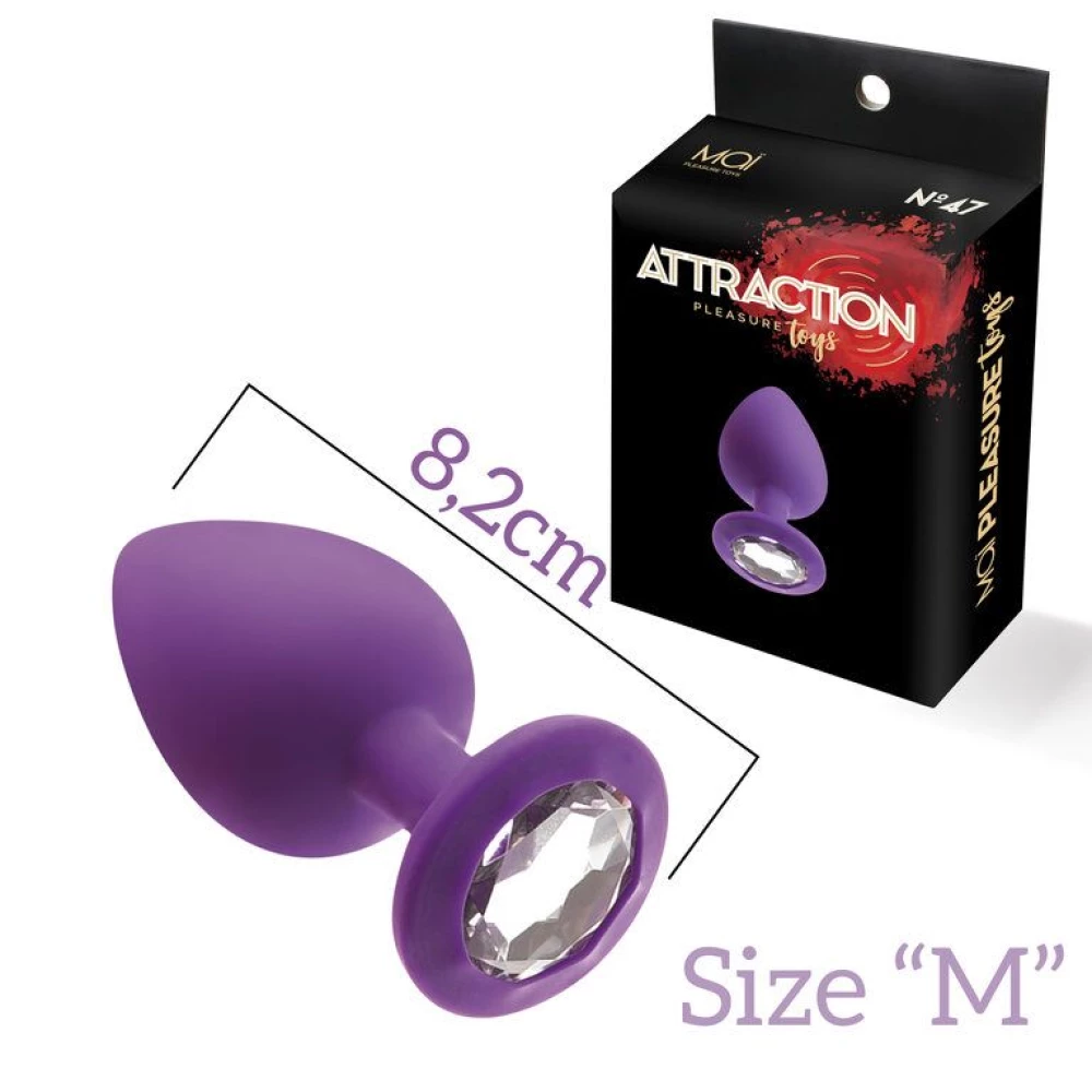 Анальная пробка с кристаллом MAI Attraction Toys №48 Purple, длина 8,2 см, диаметр 3,5 см