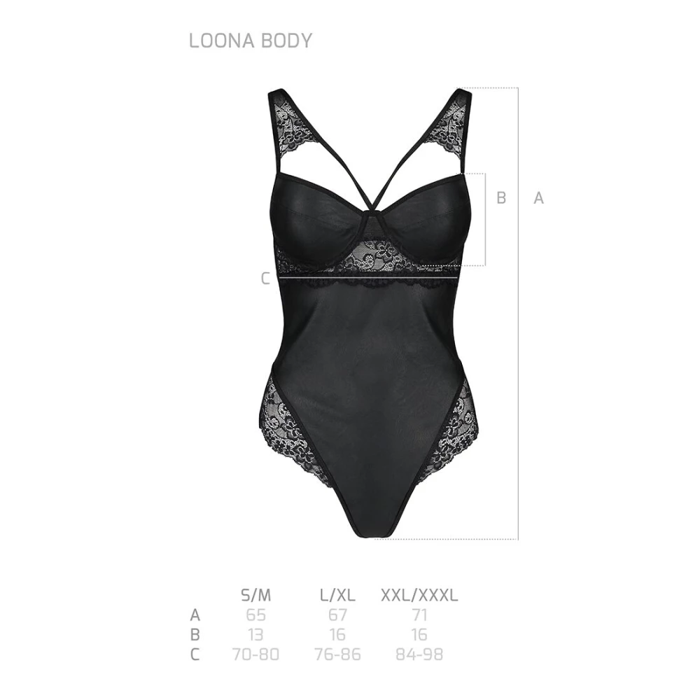 Боді з еко-шкіри та мережива Loona Body black L/XL - Passion